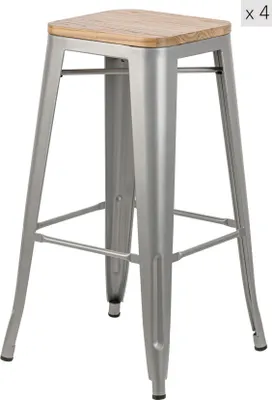 Produktbild von Barhocker (4er Set) aus Metall und Massivholz