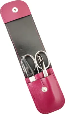 Immagine prodotto di set manicure 3 pezzi Solingen con custodia in pelle, forbici per unghie, lima, pinzette,  Germany berry