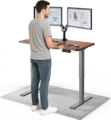 Produktbild von DESKSPACE PRO Elektrisch höhenverstellbarer Schreibtisch – 120x60 cm Memory & Kollisionsschutz, Computertisch Mahagoni Tischplatte / Graue Gestell