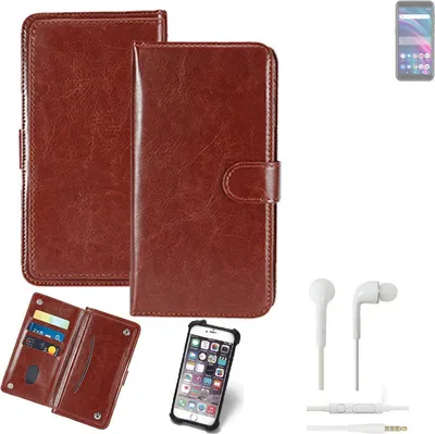 Produktbild von K-S-Trade 360° Hülle kompatibel mit BLU C5 Max inkl. Headphones braun Kunstleder Case BookCase WalletCase Kunstlederederhülle Handyhülle,