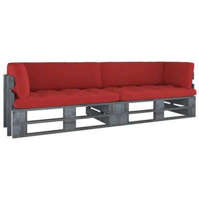 Image de vidaXL Canapé-palette 2 places avec coussins Gris Bois de pin imprégné