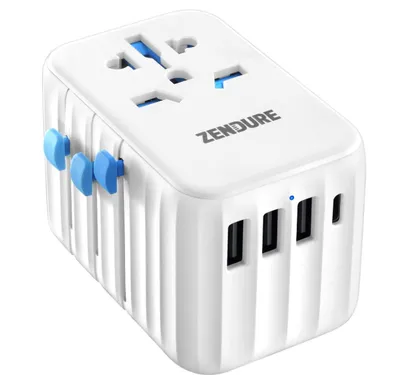 Produktbild von Zendure Reiseadapter 61W PD Universal USB C Fast Charge Internationales Wandladegerät AC Steckeradapter Weltweites Power Charger All in One für USA Europa UK AUS Weiß