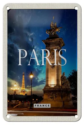 Produktbild von Blechschild Reise 12x18cm Paris France Eiffelturm Nacht Retro Schild
