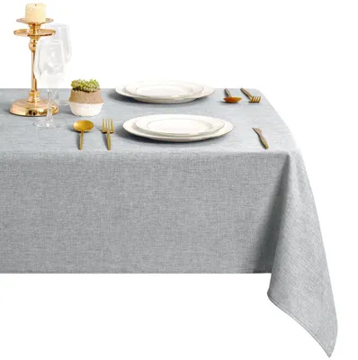 Productafbeelding van Tafelkleed 135x260 cm, linnenlook, polyester, lichtgrijs, afwasbaar, geschikt voor buiten