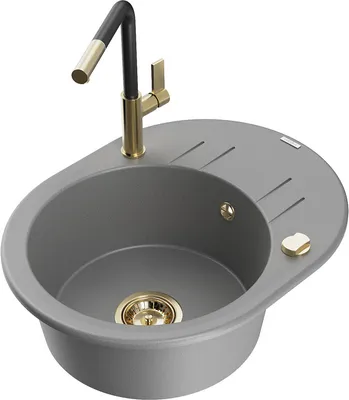Produktbild von Mexen Kevin 1 Becken-Granitspüle mit Abtropffläche und Mischbatterie Flora, Grau - 6517-71-670401-57-G