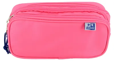 Imagen del producto de Estuche escolar con 3 compartimentos, elástico y 3 cierres, color fucsia