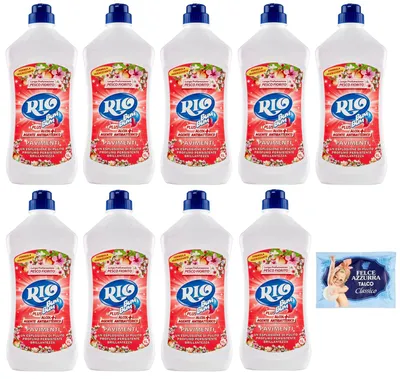 Produktbild von 9er-Pack RIO Bum Bum Pavimenti, Bodenreiniger mit Alkohol, Pfirsichblüte Duft,1Lt + 1er-Pack Felce Azzurra Talkumpuder, 100g-Beutel