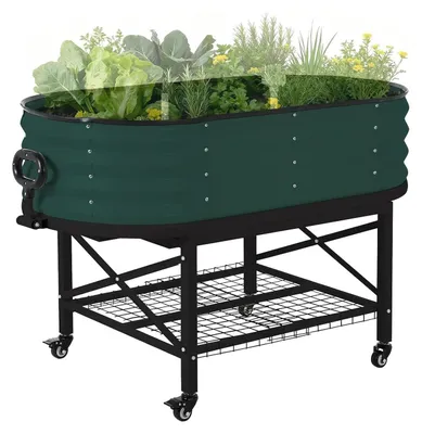 Image de Jardinière surélevée - Bac à plantes en métal - 120 × 61 × 30 cm - Résistante aux intempéries - Pour légumes, herbes aromatiques et fleurs - Montage facile - Vert