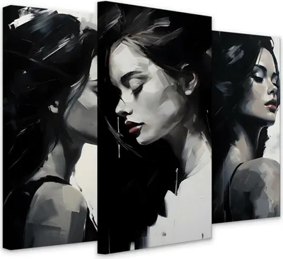 Produktbild von Muralo Set 3 Leinwandbilder Schwarz-Weiß-PORTRÄTS von Frauen Br. 60cm x Hö. 40cm (3x 20cm x 40cm)
