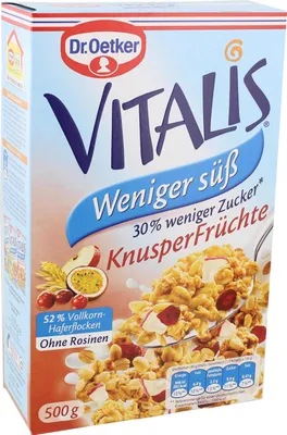 Produktbild von Dr. Oetker Vitalis weniger süß Knusper mit trockenen Früchten 500g