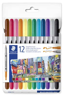 Produktbild von STAEDTLER 3200 Doppelfasermaler Etui mit 12 Farben