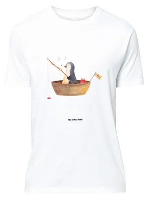 Produktbild von Mr. & Mrs. Panda Größe L T-Shirt Pinguin Angelboot - Weiß - Geschenk, Genießen, Shirt, Boot, mit Spruch, Optimistisch, Angeln, Tshirt