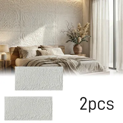 Zdjęcie produktu dla Panele ścienne UISEBRT, imitujące naturalny kamień, grubość 5 cm, 2 sztuki. Kremowo-białe, strukturalne panele do wykończenia wnętrz, model B