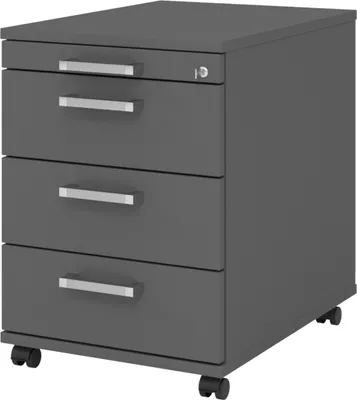 Produktbild von bümö office Rollcontainer - 3 Materialschubladen - Nachbildung: Graphit, Griff: Chromgriff (Metall)