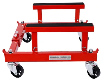 Produktbild von Motorrad Motorständer Rollwagen - Motorträger - 680 kg Tragkraft - Schwerlast Stahl - 360° Lenkrollen - Gummiauflagen - Rot