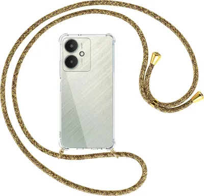 Produktbild von Handykette Backcover-Schutzhülle mit Band (Metall goldfarben) für Xiaomi Redmi 13C 5G, Poco M6 5G - braun+beige