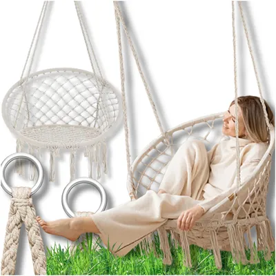 Produktbild von OMNA | Brazílske závesné kreslo - 120 cm - Boho dizajn - Pohodlné a prenosné - Na vnútorné aj vonkajšie použitie