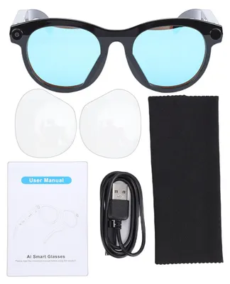 Image de Lunettes intelligentes KI avec caméra 2MP – Lunettes Bluetooth dotées d'un assistant vocal, d'un flash LED et d'une traduction en temps réel pour les photos, les vidéos et les appels, modèle noir