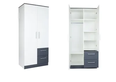 Produktbild von Kleiderschrank 2 Türen 2 Schubladen Mehrzweckschrank Garderobenschrank Weiß