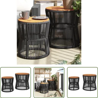 Produktbild von The Living Store Garten-Beistelltische 2 Stk. mit Holzplatte Schwarz Poly Rattan