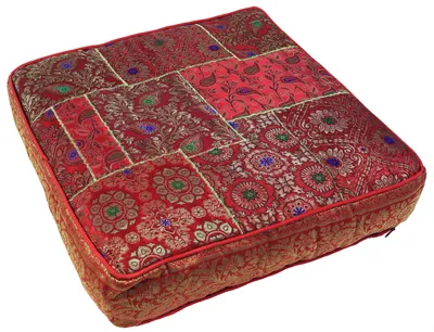 Produktbild von Orientalisches Eckiges Patchwork Kissen 40 cm, Sitzkissen, Bodenkissen mit Baumwollfüllung - Rot, Viskose, Zierkissen, Dekokissen, Sofakissen