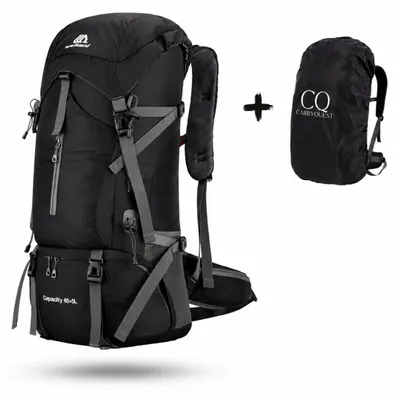 Produktbild von CarryQuest® - Trekkingrucksack 70L Nylon mit Regenhülle Schwarz