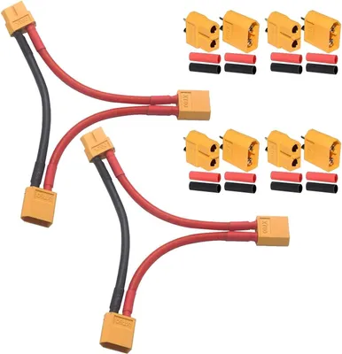 Produktbild von 2x XT60 Serienadapter Kabel + 4 Paar XT60 Stecker Buchse – Für 2 Lipo Akkus, Spannung erhöhen – RC Modellbau, M/F Anschluss, Silikon, Kunststoff