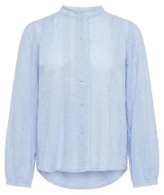 Produktbild von Damen Boho Bluse S blau, reguläre Passform, Stehkragen, Knopfleiste, Stickerei