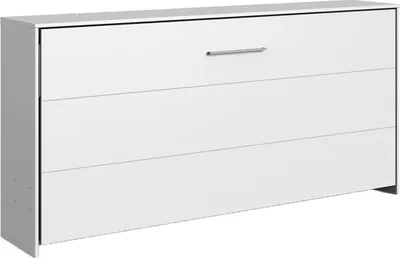 A white horizontal folding bed is shown against a white background.