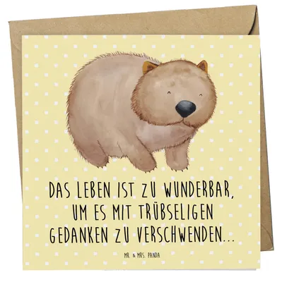 Produktbild von Mr. & Mrs. Panda Klappkarte Wombat - Gelb Pastell - Geschenk, Motivation, doppelkarte, anlasskarte, Lustige Sprüche, Glückwunschkarte, Grußkarte, Das Leben Ist schön