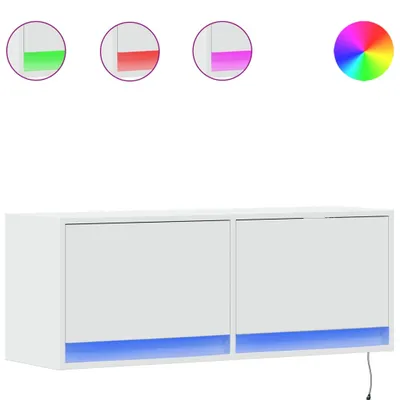 Zdjęcie produktu dla vidaXL Szafka ścienna pod TV z oświetleniem LED biała 100x31x35 cm