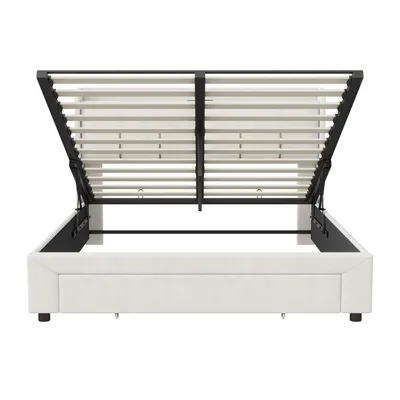 Produktbild von 140x200 cm Stauraumbett mit LED-Beleuchtung, Lattenrost, USB-Typ-C-Anschluss und weißem Samtbezug