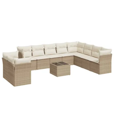 Produktbild von vidaXL 11-tlg. Garten-Sofagarnitur mit Kissen Beige Poly Rattan