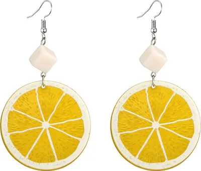 Produktbild von Schöne Zitronen-Orangen-Scheiben-Haken-Ohrringe für Damen, Acryl, Obst, Schmuck, Party-Geschenk-Gelb