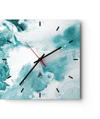 Produktbild von Wanduhr - Quadrat - Glasuhr - Abstraktion Meer Türkis - 30x30cm - Schleichendes Uhrwerk - Lautlos - zum Aufhängen bereit - Dekoration Modern - Wanddekoration aus Glas - C3AC30x30-4268