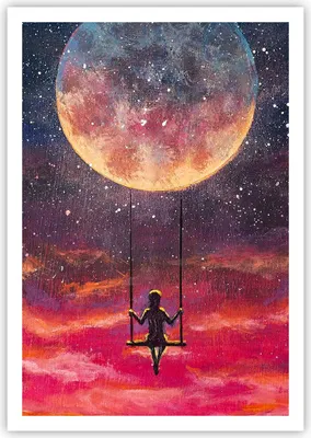 Produktbild von Poster - Poster ohne Rahmen - Mond Schaukel Frau - 70x100 cm - Wand Bild - Wanddeko - Wandbilder - Kunstposter - Wandposter - Bilder - Kunstdruck - Wanddekoration - Wandbild - P2XPA70x100-5095