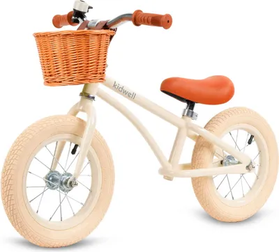 Obrázok produktu pre Detský balančný bicykel COIL, detské chodítko, oceľový rám, 12-palcové kolesá, výškovo nastaviteľné volant a sedlo, ultraľahký, košík, zvonček, balančný bicykel od 3 rokov, do 35 kg, krémový