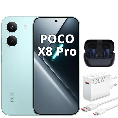 Produktbild von XIAOMI POCO X8 Pro 5G 12GB 512GB Smartphone Grün 6500mAh 120Hz mit 120W Ladegerät und Kopfhörern