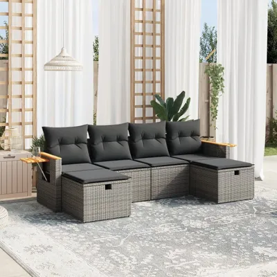Produktbild von Grau 6-tlg. Garten-Sofagarnitur mit Kissen Grau Poly Rattan ,Design 2024 Neu