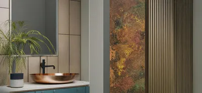 Produktbild von CopperAndCraft Echtes Kupfer Wandpaneel 120x60 cm, Handgefertigtes Metallkunstwerk, Luxus Wanddekoration für Bad und Spa, Europäische Herstellung