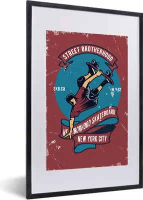 Produktbild von MuchoWow® MuchoWow® Gerahmtes Poster Skateboard - Mann - Retro - Zitat 40x60 cm - Poster mit zchwarzem Bilderrahmen - Poster in Rahmen