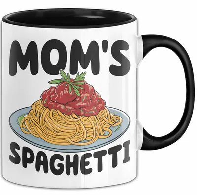 Zdjęcie produktu dla Filiżanka z motywem spaghetti dla kobiet i mężczyzn – miłośników spaghetti mamy (czarna)