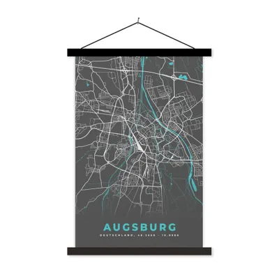 Produktbild von MuchoWow® Textilposter Stadtplan - Karte - Augsburg - Blau - Deutschland - Karte 120x180 cm mit schwarzem Rahmen - Fotos