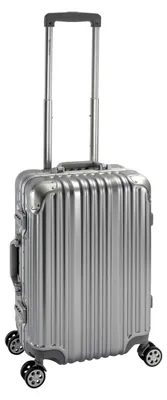 Produktbild von Handgepäckkoffer London, Aluminiumrahmen mit Polycarbonat-Hartschale und 4 leisen Doppelrollen, 55Lx37Bx23H cm, 47L, Silber