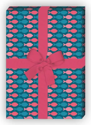 Produktbild von Buntes Geschenkpapier mit kleinen Fischen in rosa - G6368, 32 x 48cm