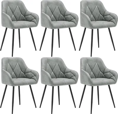 Produktbild von WOLTU 6er Set Esszimmerstühle, ergonomischer Sessel, aus Vintage-Kunstleder, Metallbeine, Grau