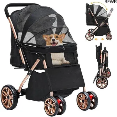 Immagine prodotto di Carrello 3-in-1 per cani di piccola taglia: trasportino pieghevole e borsa da trasporto per cani fino a 22 kg, con ruote in EVA a 360°