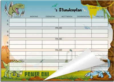 Produktbild von Stundenplan Schule Dino Design - Jungen Dinosaurier Stundenplan Block | Grundschule Stundenplaner aus DIN A4 Papier | Wochenplaner für Kinder ab der 1 Klasse