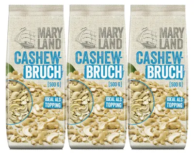 Zdjęcie produktu dla Orzechy nerkowca Maryland, drobno posiekane, wszechstronny składnik idealny jako dodatek, opakowanie 3 sztuki, waga 500g każda
