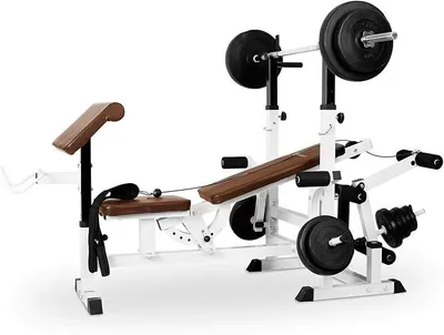 Produktbild von Workout Hero 3000 Hantelbank, Power Station mit Schräg- und Flachbank, Hantelbank mit Gewichten, Fitnessgeräte für Zuhause, Home-Gym Kraftstation mit Langhantel & Beinpresse, 280 kg Belastung